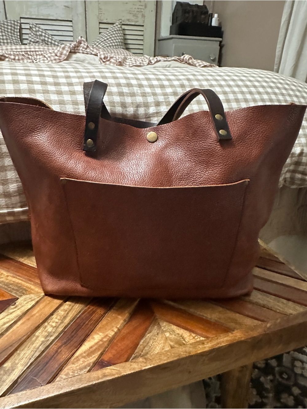 Portland Leather Brown Leather oversized Tote with Dark Brown Handles